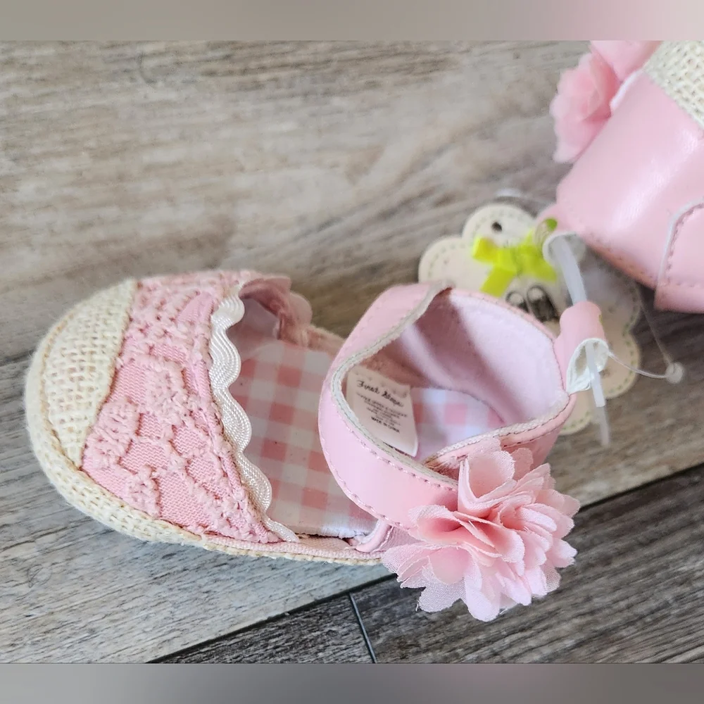 First Steps Pink Soft-Soled Baby Walker Shoes with Elastic Strap